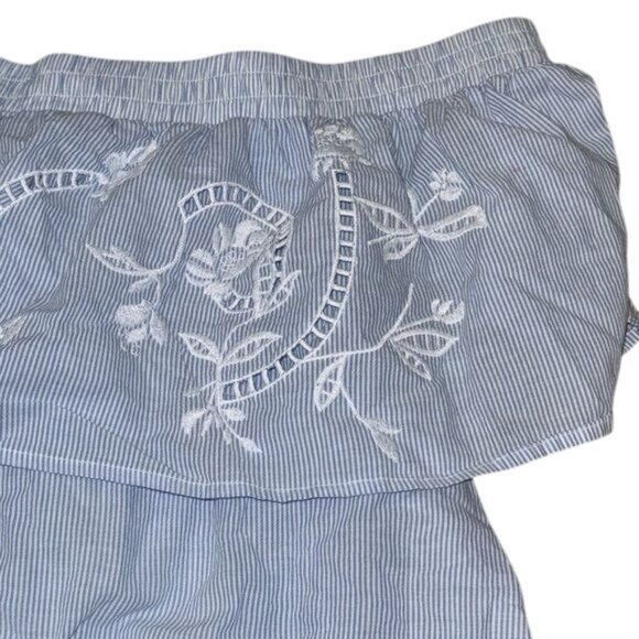 A.N.A A New Approach Blue & White Off-Shoulder Embroidered Striped Top XL - Picture 4 of 8